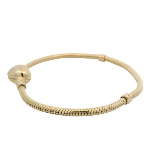 Pandora Solid 14kt Yellow Gold Heart Clasp Charm Snake Bracelet With Stoppers 8" - Picture 3 of 11